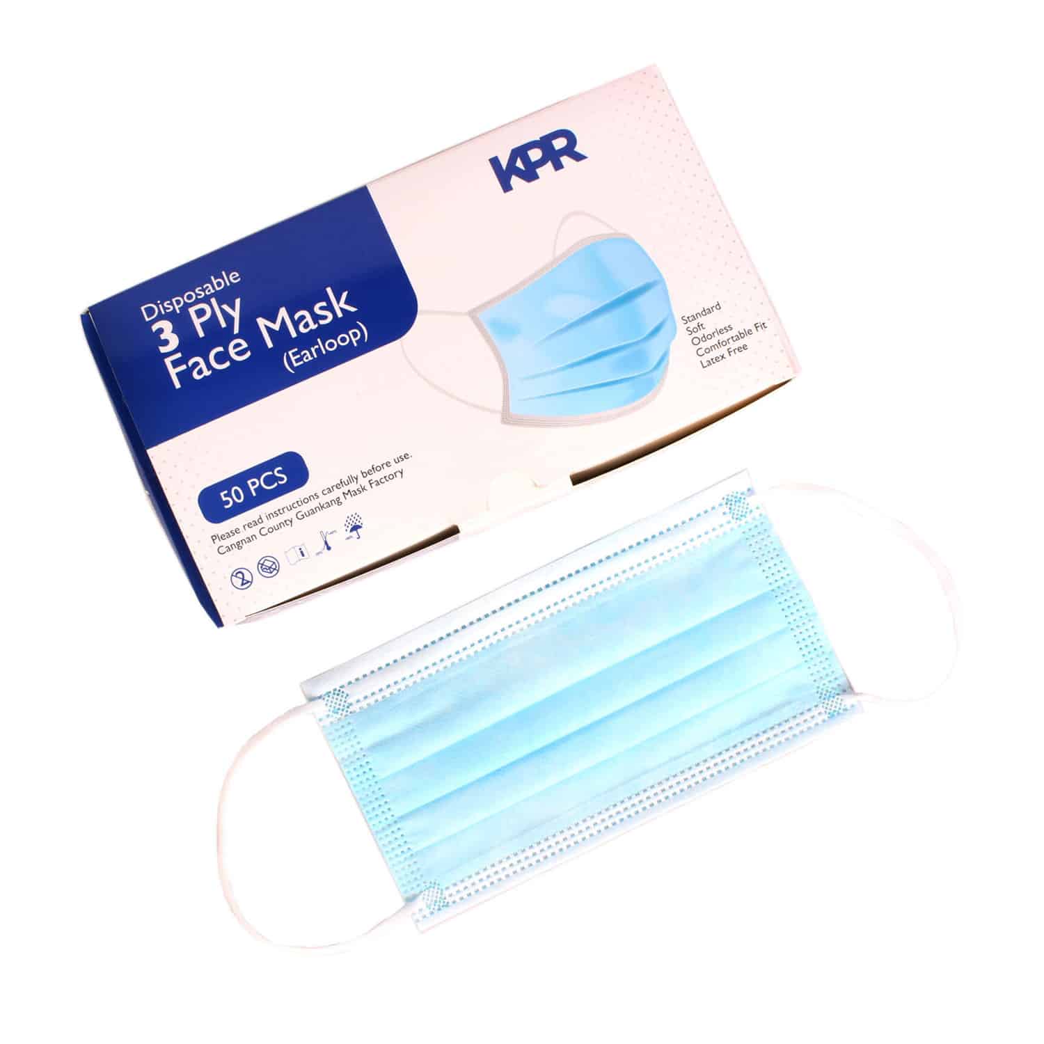 Mask 3ply 50pk Blue with ear loops